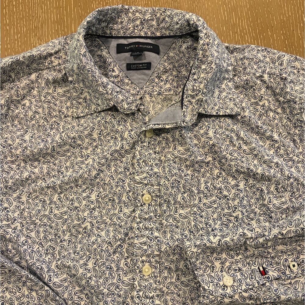 Tommy Hilfiger Men's Large L Paisley Button Down Long Sleeve Shirt Black White